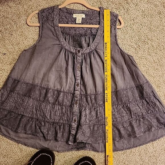 Rachel Zoe cotton lace & eyelet swing tank top SZ Medium flowy button detail - Picture 10 of 12